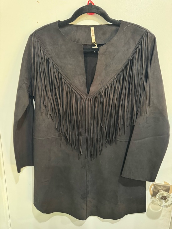 RAGA Jackets & Blazers - RAGA Black Suede Fringe Tunic